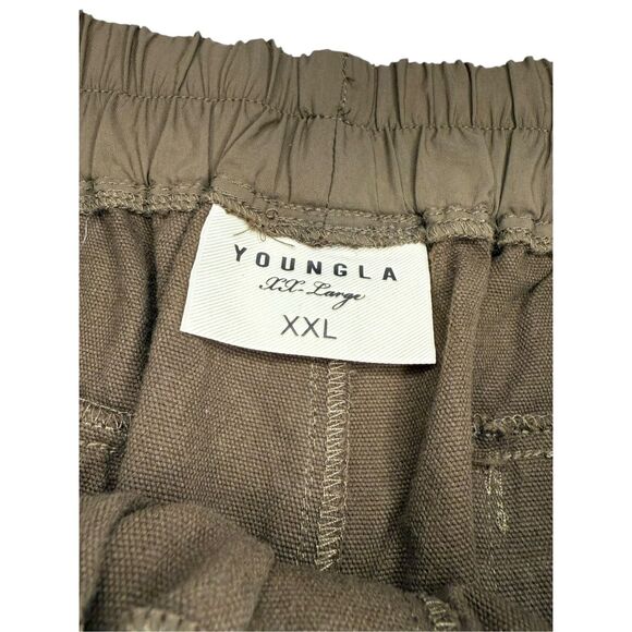 YOUNGLA Men’s XXL Extendo Pants Brown Raw Hem Relaxed Fit Grunge Lounge #601 - Picture 6 of 9